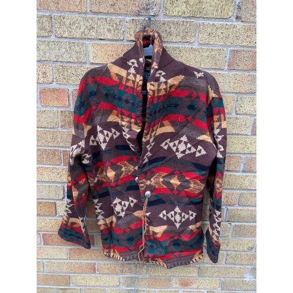 Ralph Lauren Brown Southwestern Sweater Cardigan Native Coat Aztec Camping Ranch - Picture 2 of 9